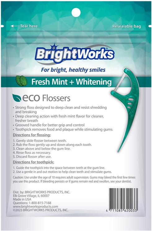 Brightworks ECO Sustainable Floss Picks - 270 Count - Made in USA100% Post-Consumer Recycled Plastic, Super Strong Mint-Flavored Floss with Micro-...