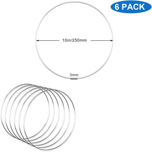 Worown 6 Pcs 10 Inch Floral Wreath Hoops, Silver Metal Rings for Making Wedding Wreath Decor and Wall Hanging Craft...