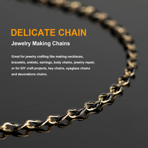 KYUNHOO 13 Feet/4M Gold Plated Brass Jewelry Making Chain Spool Black Oil Drip Enamel Chain Necklace Large Lip Chain with Lobster Clasps Jump Ring...