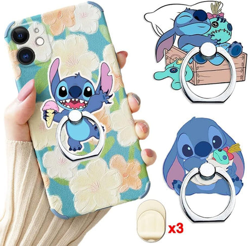 ZOSTLAND 3pcs Blue ET Green Doll Phone Ring Universal 360°Adjustable Phone Case Finger Stand Holder Desk Stent Mount Car Hook Compatible with iPho...