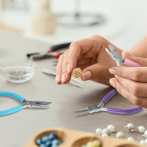 Jewelry Pliers, 5 Pack Jewelry Making Pliers Tools with Needle/Chain Nose Pliers, Round Nose Pliers, Bent Nose Pliers, End Nipper Pliers and Wire ...
