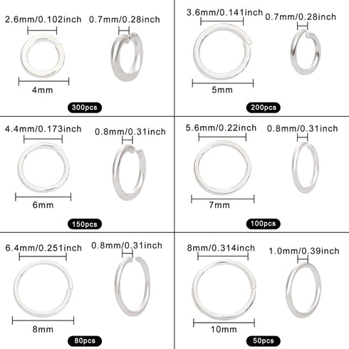 Silver Jump Rings for Jewelry Making Supplies Open Jump Rings 4mm 5mm 6mm 7mm 8mm 10mm Jump Ring for DIY Bracelet Earrings Necklace Jewelry Findin...