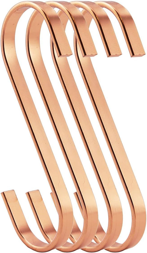 12-Pack 4.5 Inch Rose Gold Chrome Finish Steel Hanging Flat Hooks - S Shaped Hook Heavy-Duty S Hooks, for Kitchenware, Pots, Utensils, Plants, Tow...