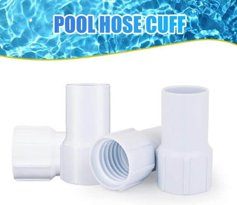 4pcs 1-1/2 Inch Pool Vacuum Hose Cuff, Spiral Wound Swimming Pool Hose Connector Replacement White Sturdy Durable Plastic Threaded Hose Accessorie...