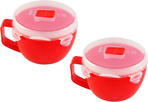 Home-X Microwave Soup Mugs with Lid- Set of 2, Microwave Soup Bowls with Handle and Vented Lid, BPA Free Dishwasher Safe, 32oz Capacity, Set of 2,...