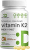 Vitamin K2 Supplement 600mcg, 180 Virgin Coconut Oil Softgels (6 Month Supply) – Full Spectrum MK-7 & MK-4 Forms, High Absorption, Triple Strength...