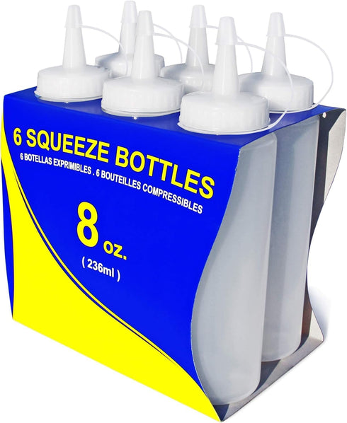 New Star Foodservice 26115 Squeeze Bottles, Plastic, 8 oz, Clear, Pack of 6...