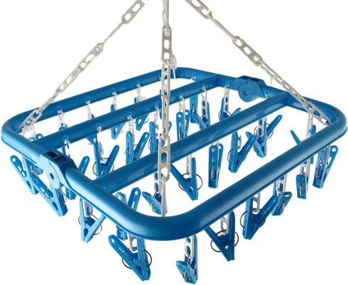 Clip and Drip Hanger Clothes Hanger Drying Rack 32 Clips (Blue)...
