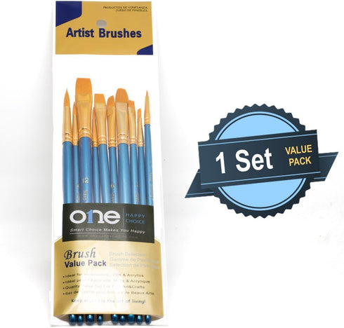1 Set of 10 Pieces Synthetic Hair Paint Brushes, Blue, for Acrylic, Oil and Watercolor Painting...