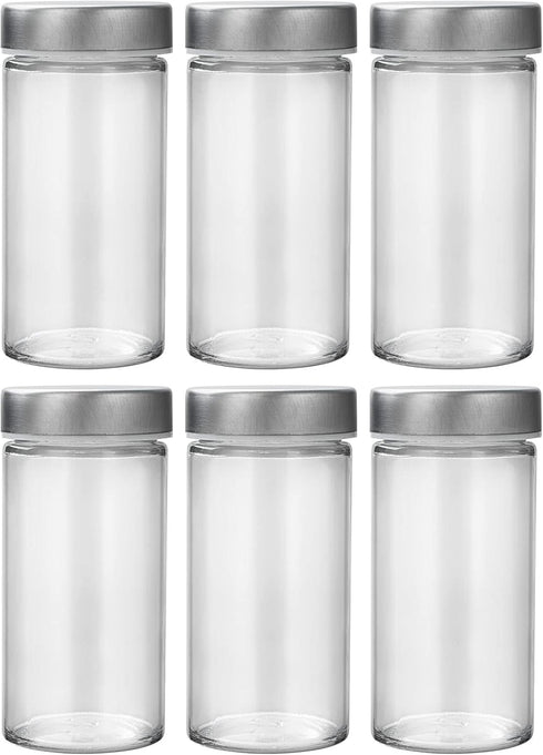 6 Pcs Glass Spice Jars/Bottles -3oz Empty round Spice Containers with Airtight Metal Caps with Shaker Lids (6, Stainless Steel Lids)...