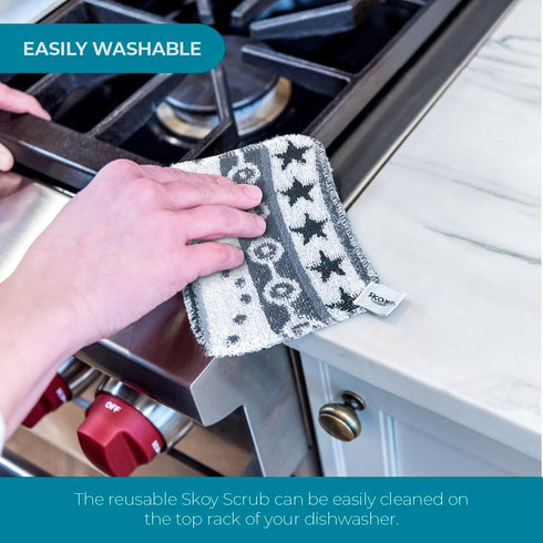 Skoy Scrub, 8-pack Reusable, Non-Scratching Dish Scrubber for Kitchen and Household Cleaning, Planet-Friendly, Dishwasher Safe Soft Scrub, Monochr...