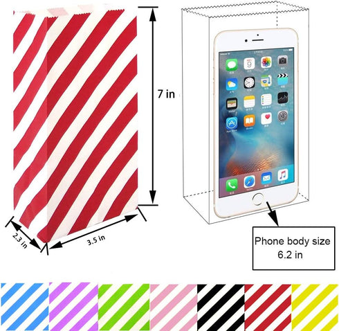 Bright Color Striped Paper Bags Rainbow Party Bags for kids’ Birthday Party Baby shower Wedding (3.5×2.3×7 in 50CT)...