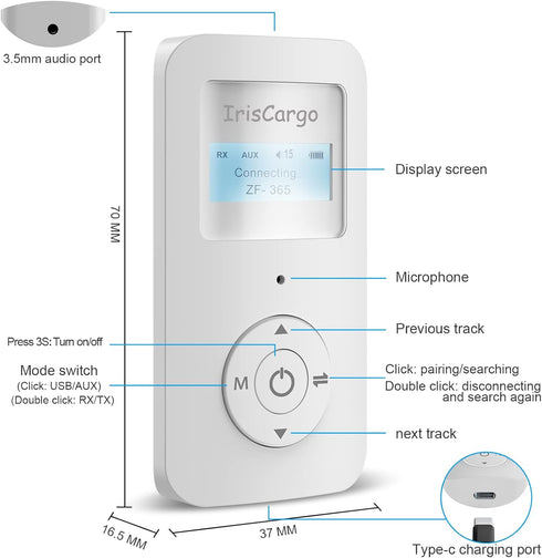 Bluetooth 5.0 Transmitter and Receiver 3 in 1, Dual Pairing Bluetooth Audio Transmitter Receiver Wireless Adapter with LCD Display 3.5mm AUX Stere...