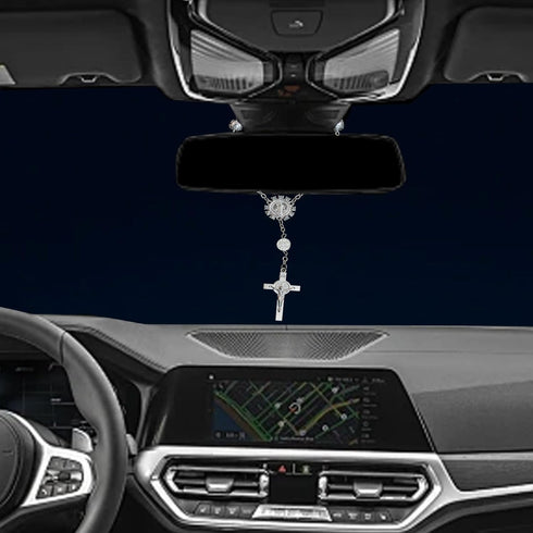 2 PCS Car Rosary for Rearview Mirror,Personalised Mirror Window Decoration Pendant,Car Rosary and Crucifix Prayer Rosary for Car,Bike,Motorbike Me...