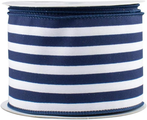 Navy White Stripe Wired Ribbon - 2 1/2" x 10 Yards, 4th of July, Birthday, Police Support Bows, Wreath, Veterans Day, Garlands, Gifts, Swag, Chris...