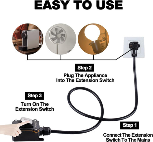 Heavy Duty Waterproof Extension Cord with On/Off Switch,Inline Cord Switch with 3-ft 16AWG Cable Piggyback Plug(3-Pronged),AC/DC 20A-125V,16A-250V...