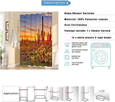 LUKUY Saguaro Shower Curtain for The Bathroom Arizona Desert Landscape with Cactus Mountain at Sunset Picture Cloth Fabric Bathroom Decor Set with...