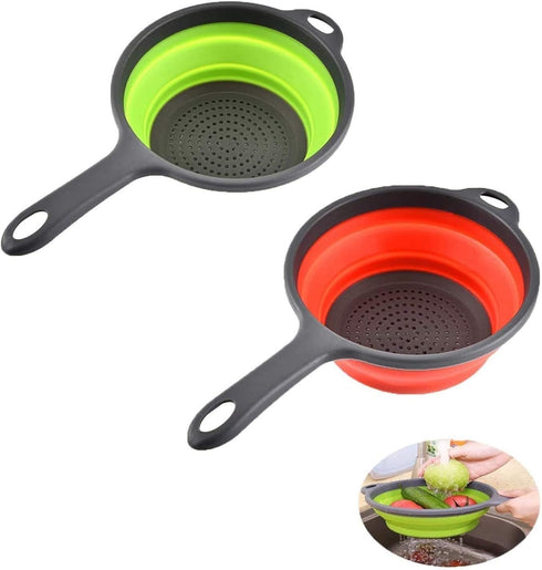 2 Pack Kitchen Foldable Silicone Strainer Colanders, Collapsible Colanders with Handles, Space-Saver Folding Strainer Colander for Draining Pasta,...