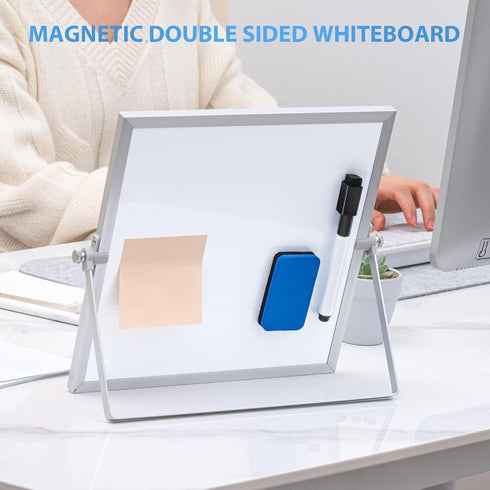 ARCOBIS Small WhiteBoard with Stand 10" X 10", Magnetic Double-Sided Dry Erase White Board Easel for Desk Students Home Office...