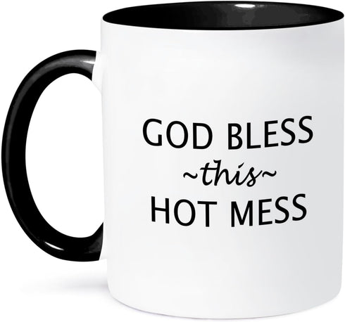 3dRose mug_221115_4 GOD BLESS THIS HOT MESS - Two Tone Black Mug, 11oz...