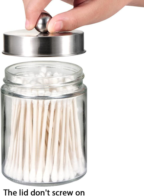 Amolliar Apothecary Jars Bathroom Vanity Organizer -Countertop Canister Jar with Storage Lid - Qtip Dispenser Holder Glass for Qtips,Cotton Swabs,...