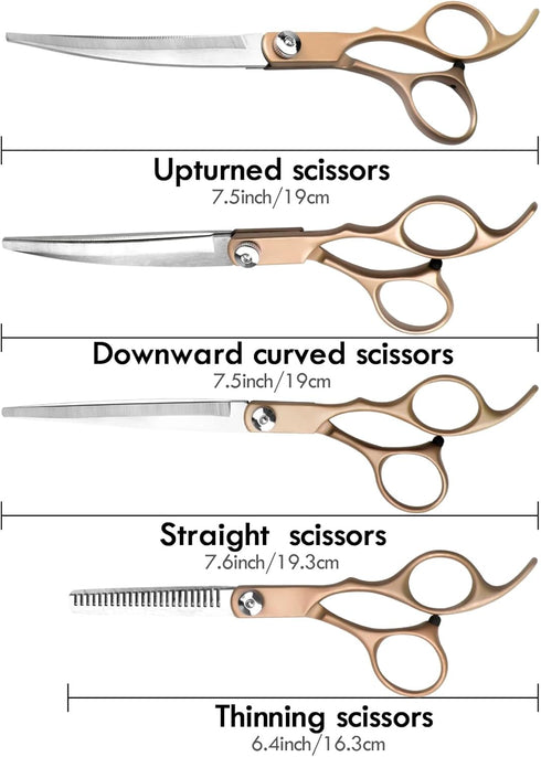 Dog Pet Grooming Scissors Shears Set,Professional 5 in 1 Hairs Tool Accessories for Dogs, Cats and Other Animals (Rose Glod)...