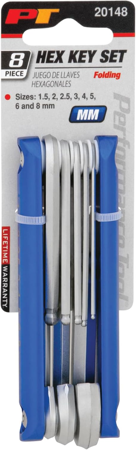 Performance Tool 20148 Metric Long Arm Hex Key Set - Chrome Vanadium Steel for Strength and Durability with Ball Ends and Anodized Aluminum Handle...