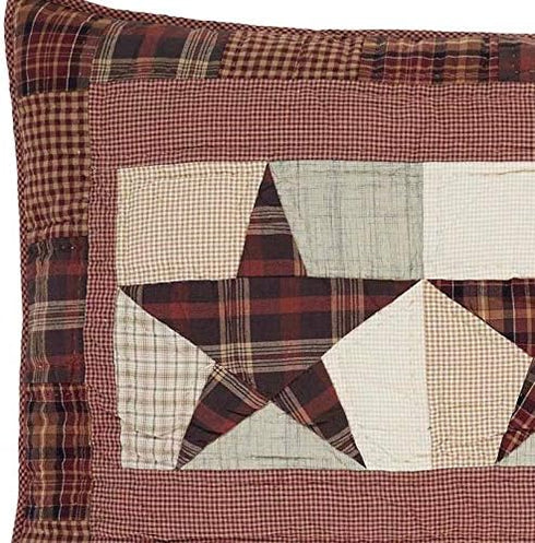 VHC Brands Abilene Star Standard Sham 21x27 Country Patchwork Design, Burgundy...
