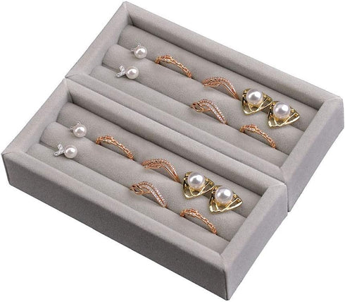 DesignSter Small Jewelry Tray, 2PCS Ring Organizer, Velvet Jewelry Display Tray, Stackable Jewelry Organizer Trays, Jewelry Drawer Organizer Inser...