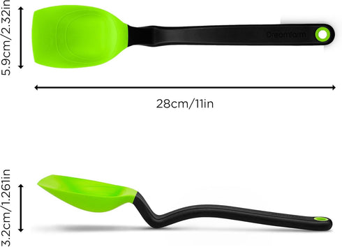 Dreamfarm Supoon Non-Stick Sit-Up Silicone Scraping, Serving, Cooking Spoon Measures 5ml Tsp & 15ml Tbsp - 11" Green...