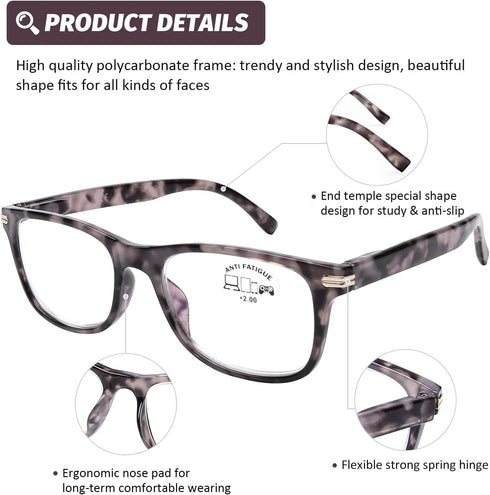 DOOViC Reading Glasses Set of 2 Blue Light Blocking Black/Tortoise Spring Hinge Quality Readers for Men and Women Anti Eyestrain 2.00 Strength...