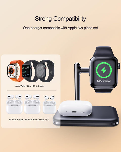 2 in 1 Charger Stand for Apple Watch and AirPods, Foldable Watch Charging Dock Compatible with Apple Watch Series Ultra/9/8/7/6/Se/5/4/3 & Airpods...