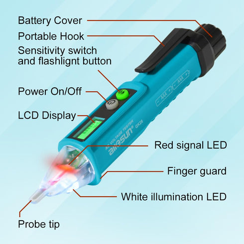 ALLOSUN Non-Contact Voltage Detector,Dual Range AC 12V/48V-1000V,High/Low Sensitivity,Live/Null Wire Finder,Buzzer Alarm,Electrical Tools with LED...