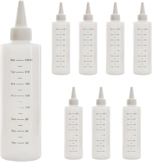 Cornucopia Brands 8-Ounce Plastic Squeeze Bottles w/ Graduated Measurements (8-Pack); Great for Kitchen, Portion Control, Condiments, Cosmetic Use...