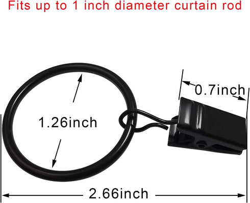 40 Pack Curtain Rings with Clips, Drapery Clips with Rings, Drapes Rings 1.26 in Interior Diameter, Fits up to 1 in Curtain Rod, Black...