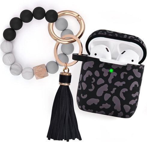 Filoto Compatible with Airpod 2nd Generation Case,Cute1&2 Case Cover for Women, Silicone Protective Case with Bracelet Keychain(Leopard Black)...