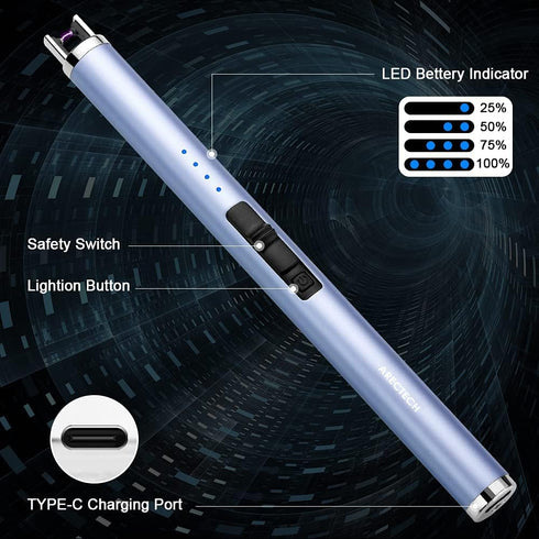 ARECTECH Rechargeable Electric Candle Lighter Arc Plasma Windproof Lighter for Candle Kitchen Birthday Gift for Mom Men Wife with Type-C Cable Blu...