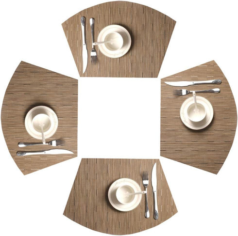 SHACOS Round Table Placemats Set of 4 Wedge Shape Woven Vinyl Place Mats Heat Resistant Wipe Clean Round Table Mats Home Table Decor (4, Tan)...