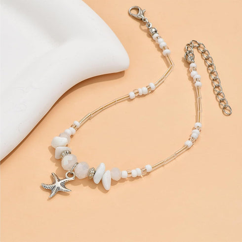 Natural Stone Beaded Anklets Bracelets for Women Summer Starfish Beach Anklets Bracelet Adjustable Waterproof Opal Turquoise Starfish Shell Anklet...