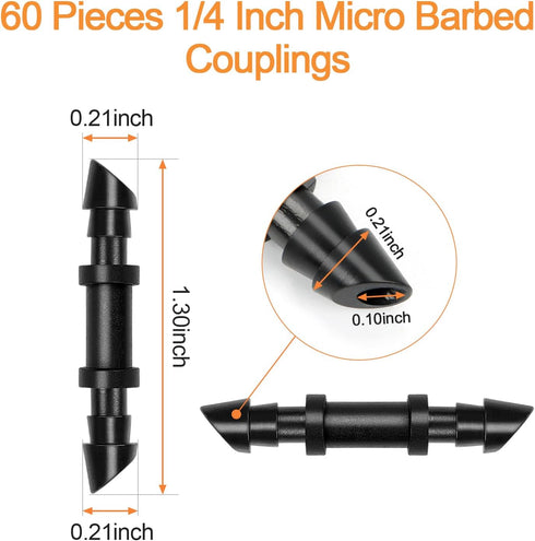 60 Pieces 1/4" Drip Irrigation Coupling Fittings?Drip Line Double Barbed Coupler Connectors for 1/4 Inch Irrigation Tubing Quick Connect 1/4'' Cou...