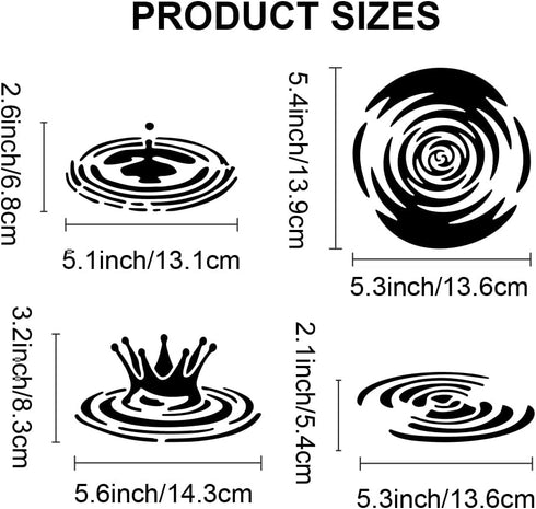 Water Ripple Splash Crown Stencils 11.8×11.8inch Water Drops Painting Stencils with Paint Brush Water Vortex Theme Drawing Template for Fabric Wal...