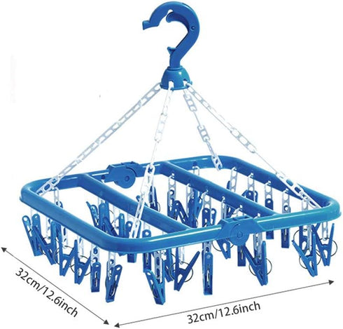 Clip and Drip Hanger Clothes Hanger Drying Rack 32 Clips (Blue)...