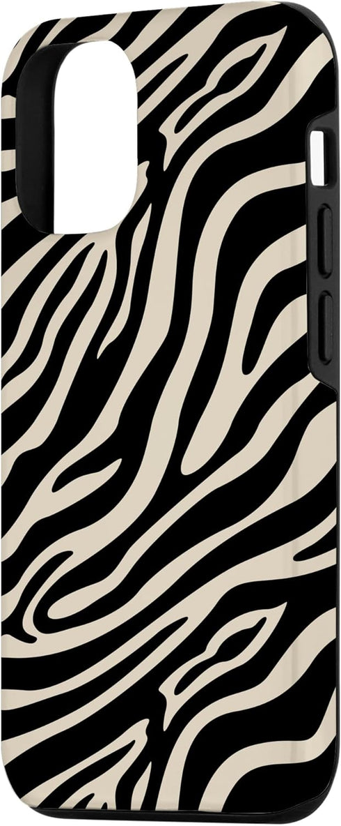 iPhone 13 Zebra Stripes Print Pattern in Black and Beige Case...