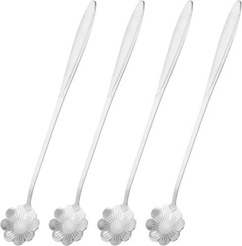 uxcell 4Pcs Stainless Steel Flower Spoon 7 Inch Long Handle Sun Flower Teaspoon Ice Cream Spoon Coffee Spoons for Cocktail Stirring Mixing, Silver...