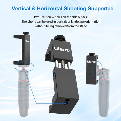 ULANZI ST-02S Aluminum Phone Tripod Mount w Cold Shoe Mount, Support Vertical and Horizontal, Universal Metal Adjustable Clamp for iPhone 12 11 Pr...