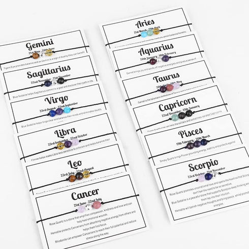 Fuqimanman2020 12 Constellation Zodiac Crystal Natural Stone Horoscope Stretch Bracelets Healing Gemstone Adjustable Braid Cord String Rope for Co...