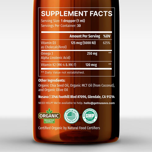 (2 Pack) Organic Vitamin D3 K2 Drops with MCT Oil, Omega 3, 5000 IU - Vitamin D Liquid, No Fillers, Non-GMO D3 for Body’s Defenses and Faster Abso...