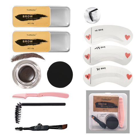 Transparent Eyebrow Shaping Gel Set, Pomade Medium Brown Eyebrow Scalpel Stencil Sticker Kit Eyebrow Styling Soap for Natural Brows Skin...
