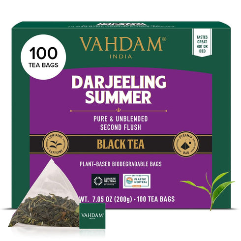 VAHDAM, Darjeeling Black Tea Bags (100 Count) High Caffeine, Non GMO, Gluten Free | Smooth & Sweet Tea With Distinguished Fruity Notes | Full Bodi...