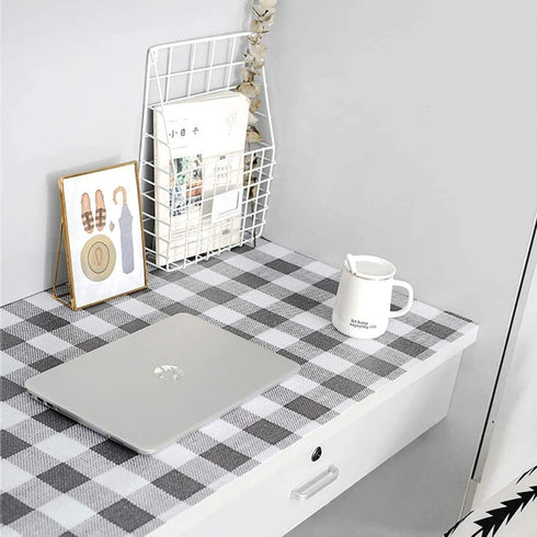 Self Adhesive Vinyl Faux Gingham Plaid Cloth Look Shelf Drawer Liner Paper for Dresser Cabinets Furniture Pantry Bookshelves Closet Shelving Table...